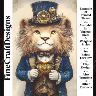 Papier Mousseline Lion Steampunk & Trophée doré Découpage AS3