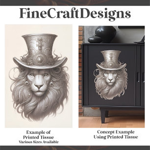 Papier Mousseline Lion Steampunk vintage Gray Elegant E3M Decoupage
