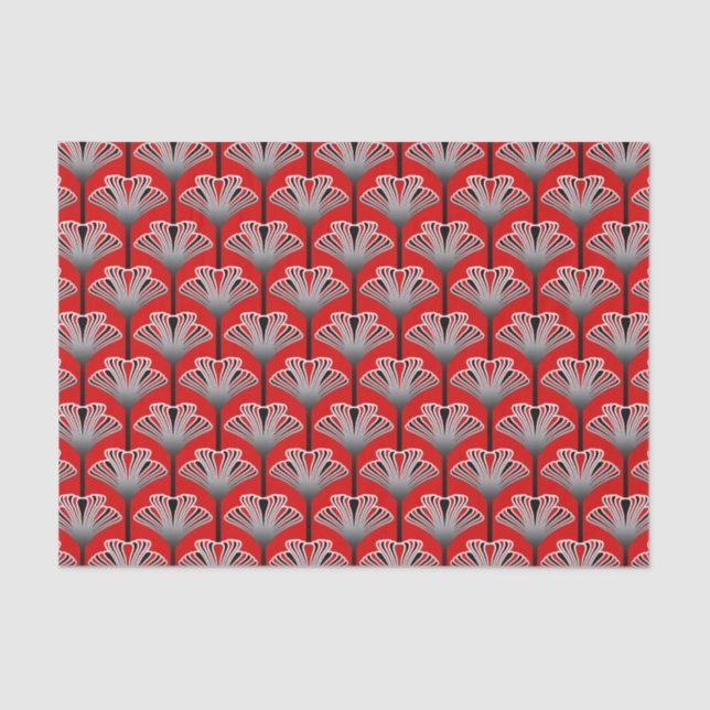 Papier Mousseline Lis d'art déco, rouge-foncé et gris/gris (Recto)