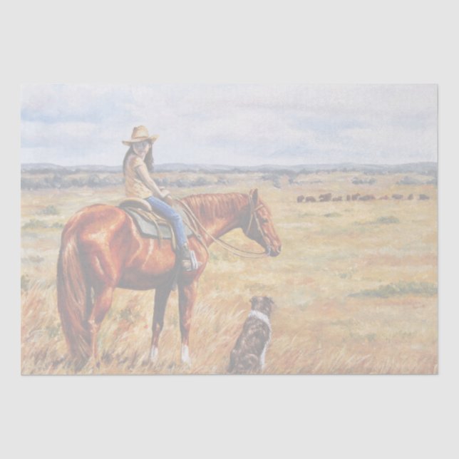 Papier Mousseline Little Cowgirl on Cattle Horse (Recto)