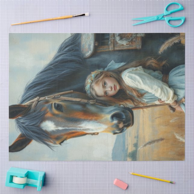 Papier Mousseline Little Gypsy Girl with her horse (Artisanat)