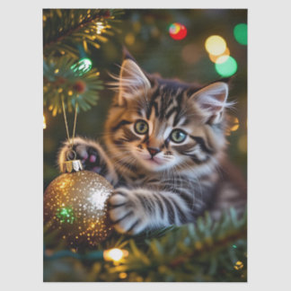 Papier Mousseline Little Kitten on Christmas Tree  