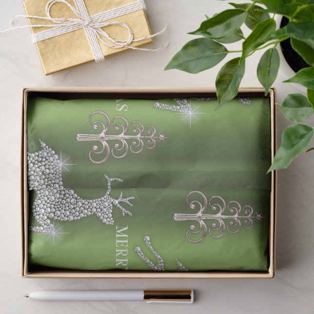 Papier Mousseline Livre vert Diamante Reindee de Noël Tissu (Cadeau)