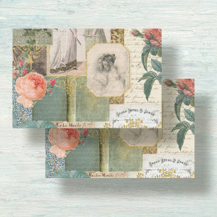 Papier Mousseline Livre vintage Ephemera Découpage Rose Floral Mint