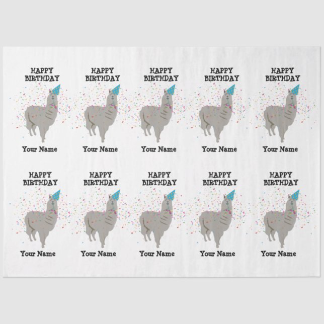 Papier Mousseline Llama Partys - Animal ayant une fête Nom personnal (Recto)