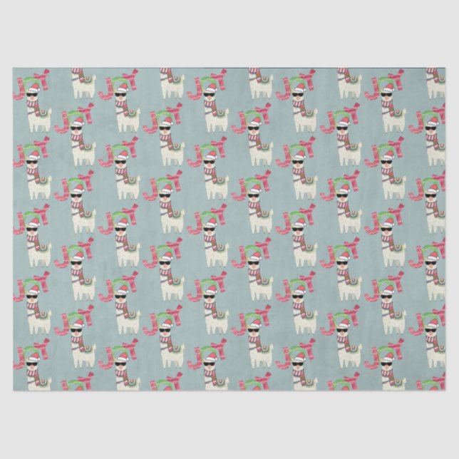 Papier Mousseline Llama portant un chapeau de Père Noël et lunettes  (Recto)