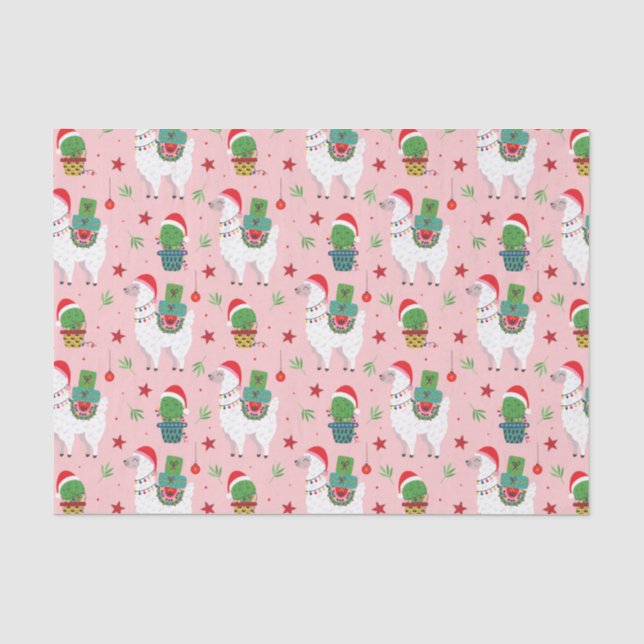Papier Mousseline Llamas et cactus Motif de Noël (Recto)