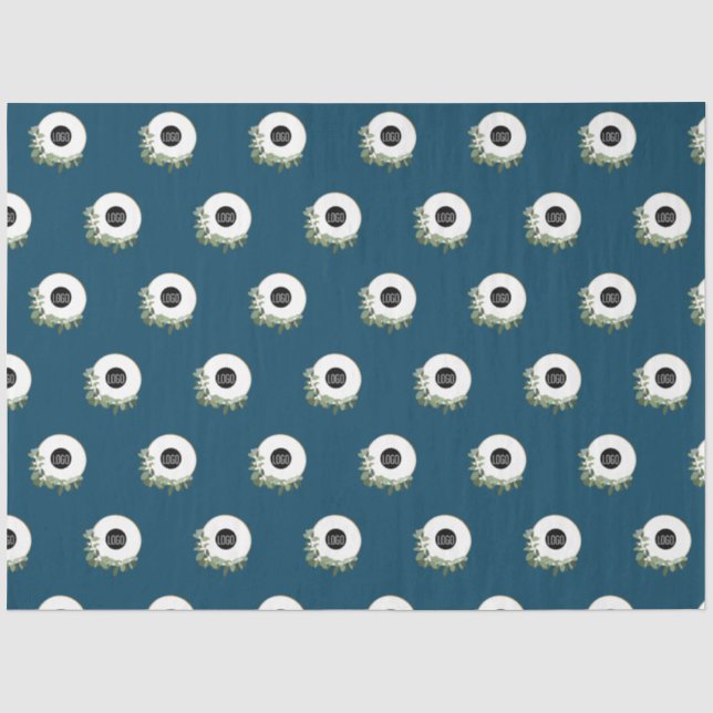 Papier Mousseline Logo de l'entreprise Blue Modern Wreath (Recto)