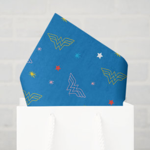 Papier Mousseline Logo de Wonder Woman et étoiles motif bleu