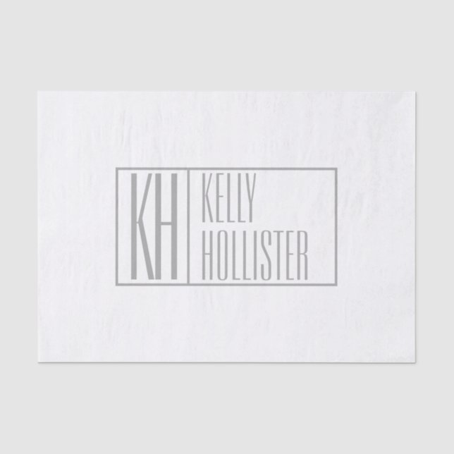 Papier Mousseline Logo Moderne Grey Initiales & Nom (Recto)