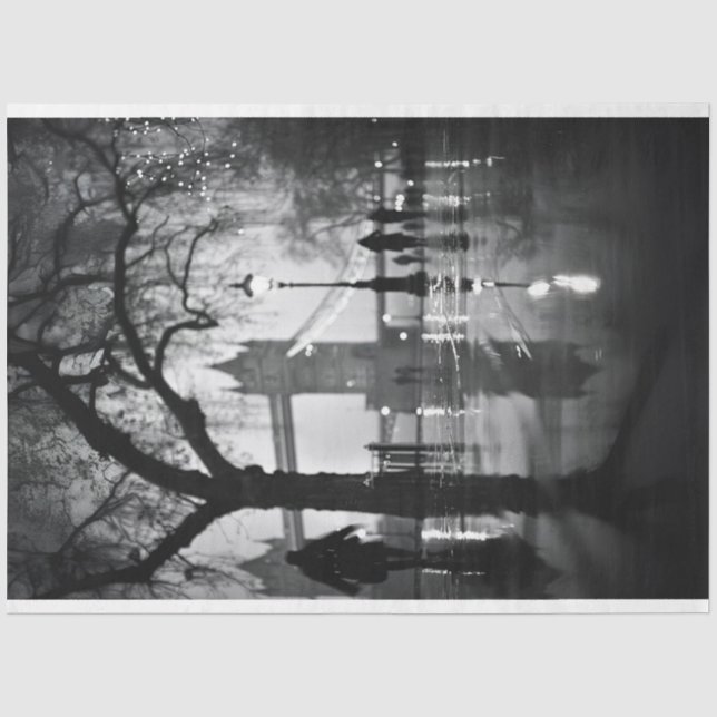Papier Mousseline London Night Shot Street Black White Decoupage (Recto)