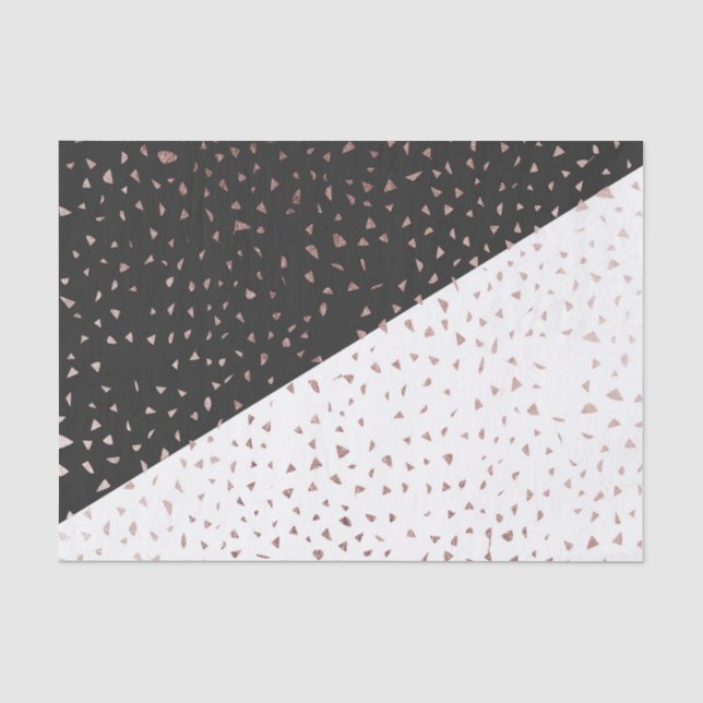 Papier Mousseline L'or rose tacheté s'écaille sur géométrique blanc (Recto)