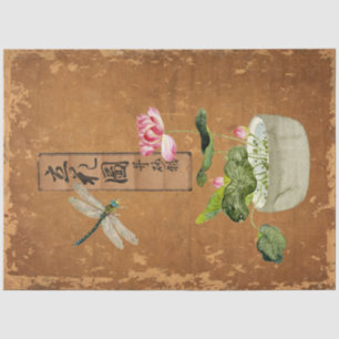 Papier Mousseline Lotus Blossom Rose Dragonfly Vintage Découpage Art