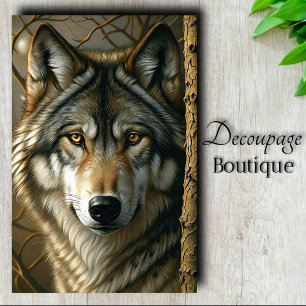 Papier Mousseline Loup aux yeux ambre Regard de forêt Découpage