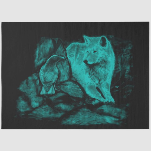 Papier Mousseline Loup et corbeau dans la nuit (Recto)