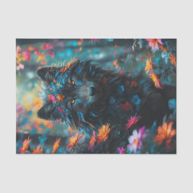 Papier Mousseline Loup noir floral (Recto)