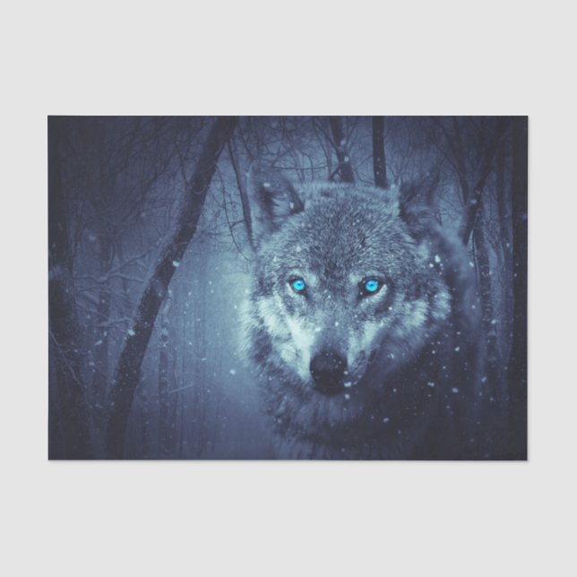 Papier Mousseline Loup sauvage magique aux yeux bleus Extraordinaire (Recto)