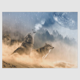 Papier Mousseline Loups hurlant sur la lune
