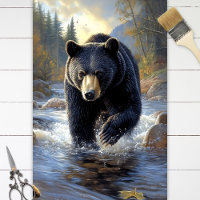L'ours noir dans une rivière Illustration Découpag