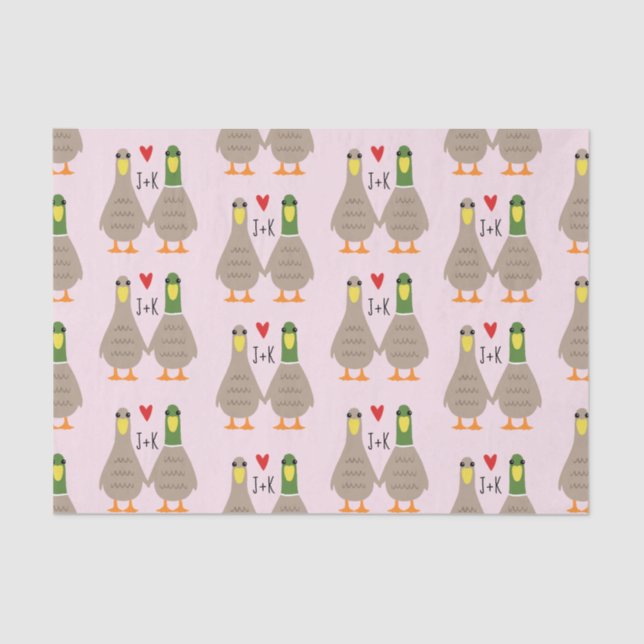 Papier Mousseline Love Ducks Valentine's Day Initiales personnalisée (Recto)