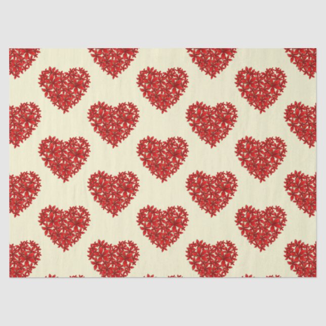 Papier Mousseline Love Romantic Floral Hearts Mariage Anniversaire (Recto)