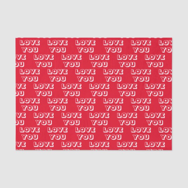 Papier Mousseline Love You, rouge blanc moderne audacieux (Recto)