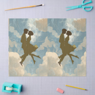Papier Mousseline Lovers Couple in the Blue Sky Collage