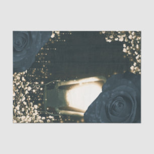 Papier Mousseline Lumière Lanterne Rustique Bleu Clair Roses Noires