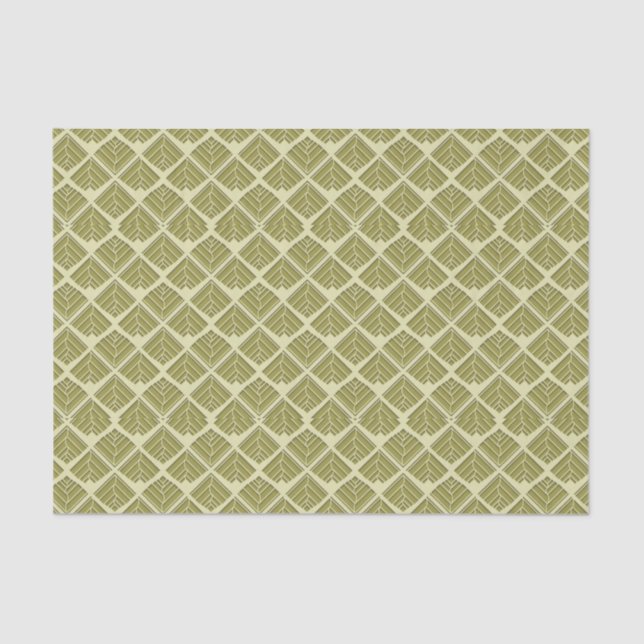 Papier Mousseline Lumière Motif carré feuille or Lime (Recto)