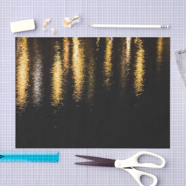 Papier Mousseline Lumières nocturnes Abstraites mer brillant or noir (Artisanat)