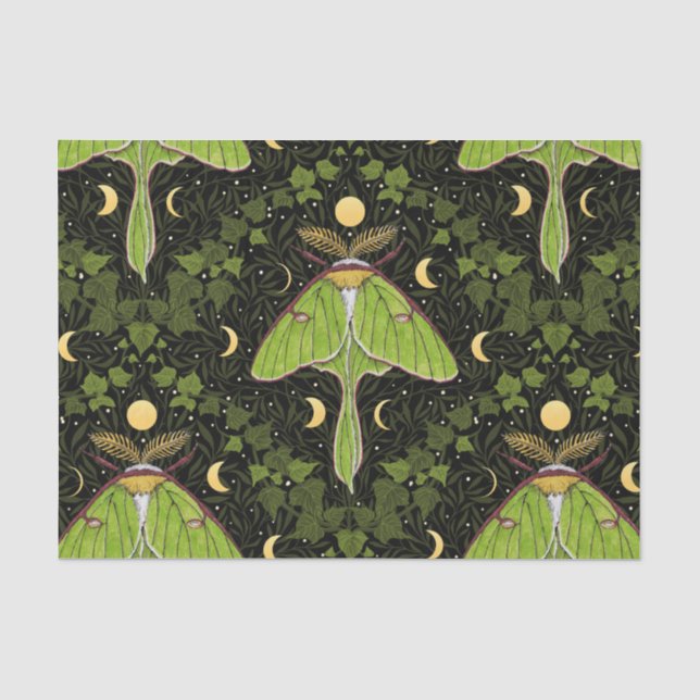 Papier Mousseline Luna moth, phases de lune et damas de lierre 2 (Recto)