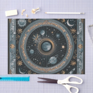 Papier Mousseline Lune céleste dorée en orbite avec astral détaillé