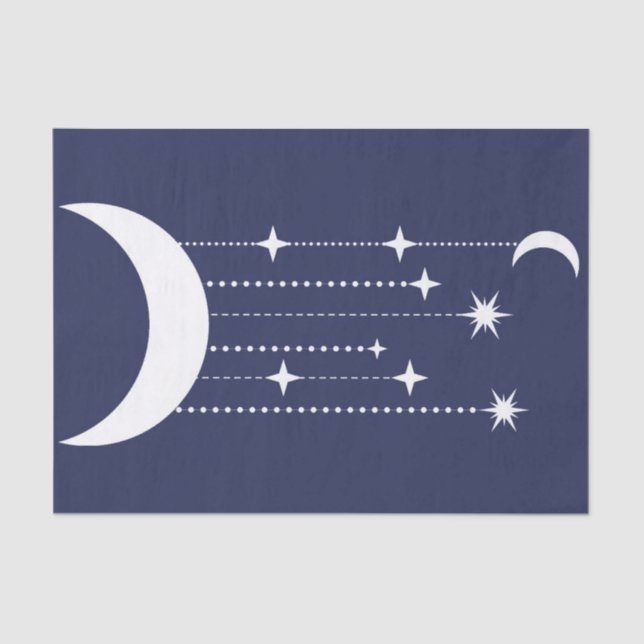 Papier Mousseline Lune et étoiles violet nuit perles ciel (Recto)
