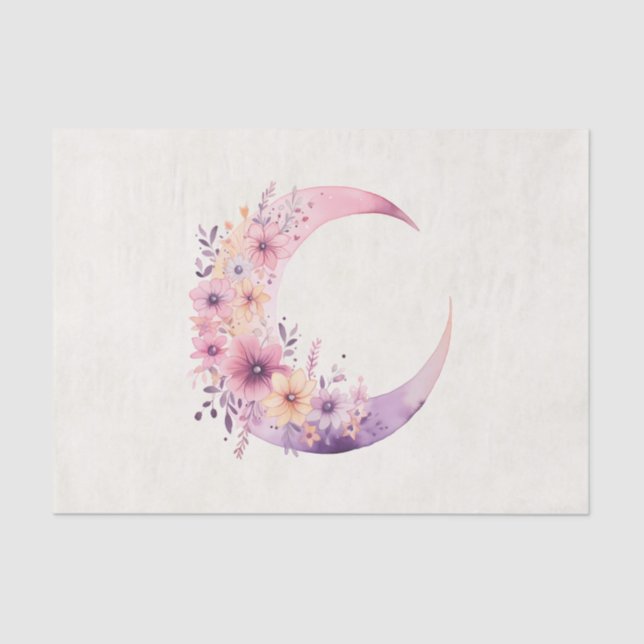 Papier Mousseline Lune rose Croissant avec de jolies fleurs (Recto)