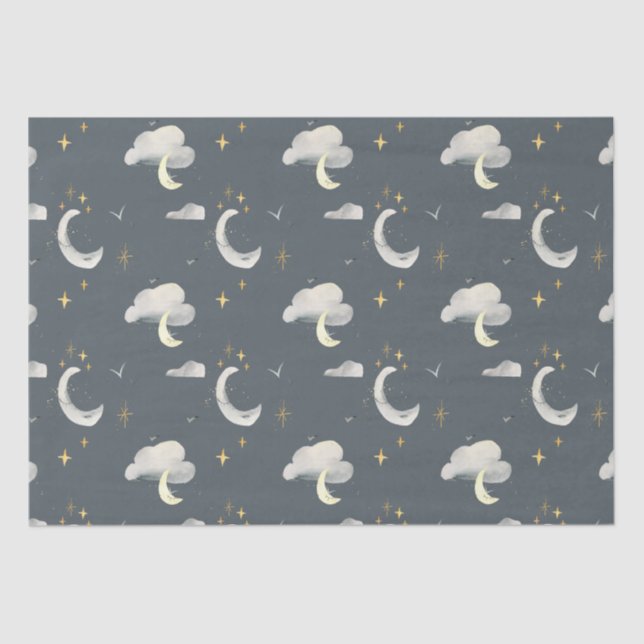 Papier Mousseline lunette et étoiles ciel nuit baby shower anniversa (Recto)