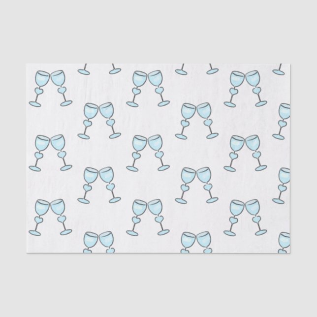 Papier Mousseline Lunettes de vin de coeur Mariage Whimsical bleu (Recto)