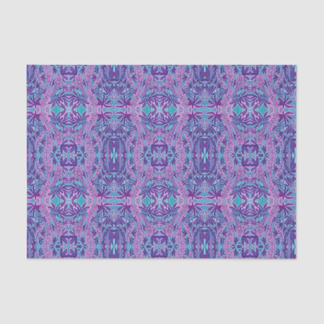 Papier Mousseline Lupine Fleurs Bohème Arabesque Motif Violet (Recto)