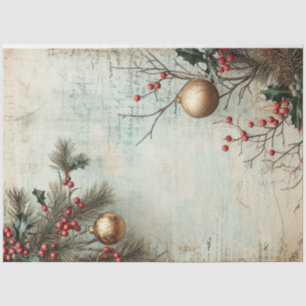Papier Mousseline Lux Opulent verdure de Noël et billes d'or