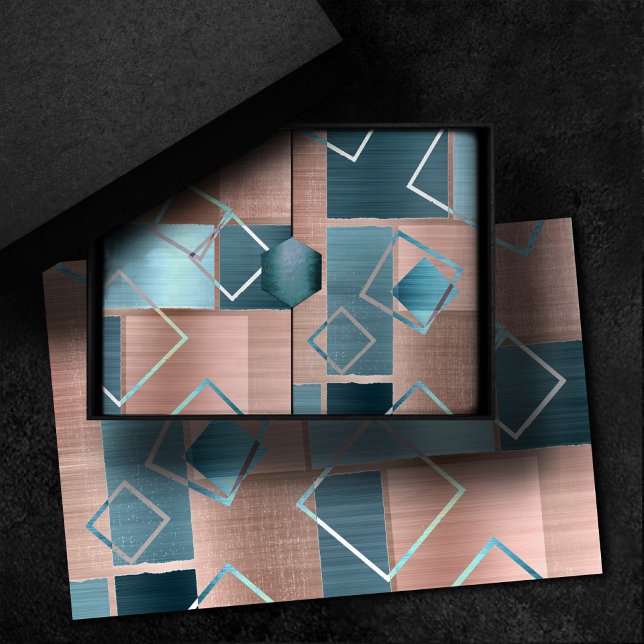 Papier Mousseline Luxe Abstrait | Blush Rose Gold et Turquoise Géomé (Créateur téléchargé)