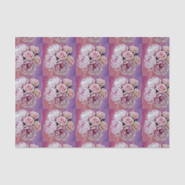 Papier Mousseline Luxe Opalescent Peonies Roses papier de tissus (Recto)