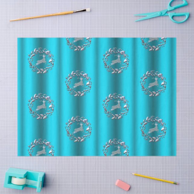 Papier Mousseline Luxe Silver Reindeer Aqua Christmas (Artisanat)
