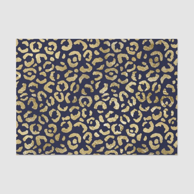 Papier Mousseline Luxueux Empreinte de léopard Glam Gold Navy (Recto)