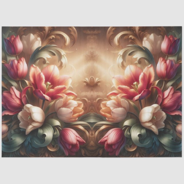 Papier Mousseline Luxueux Ethéal Baroque Floral Decoupage (Recto)