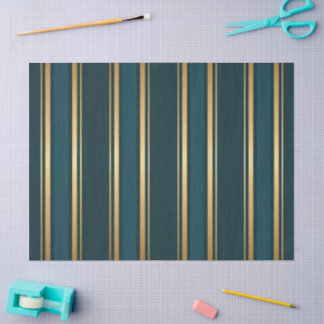 Papier Mousseline Luxury Blue Green Gold Stripe Decorative Tissue
