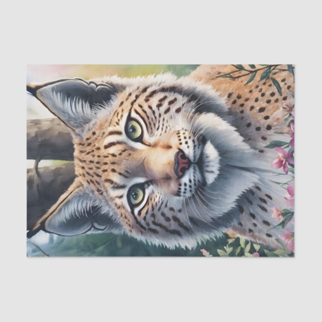 Papier Mousseline Lynx Watercolor Forest Art (Recto)