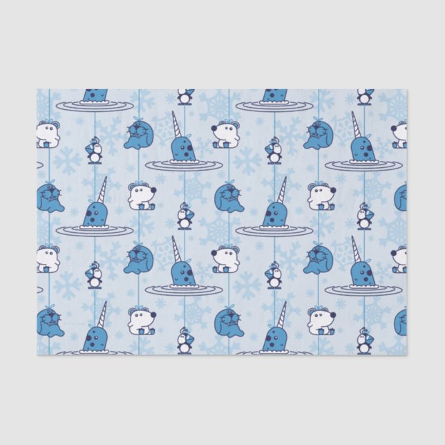 Papier Mousseline M. Narwhal Blue Snowflake Motif (Recto)