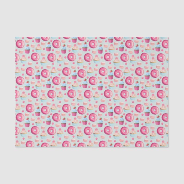 Papier Mousseline Macarons À Bain Et Motif À Cupcake En Aquarelle (Recto)