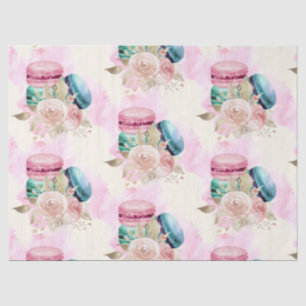 Papier Mousseline Macarons et fleurs colorés Motif d'aquarelle