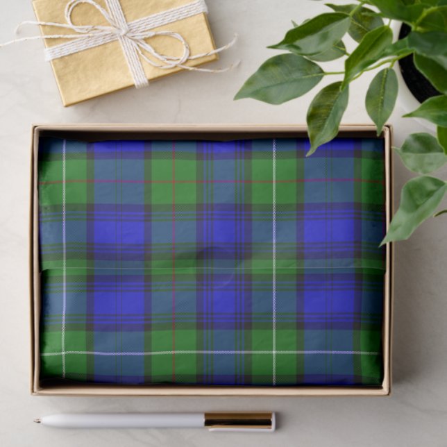 Papier Mousseline MacKenzie tartan bleu vert plaid (Cadeau)