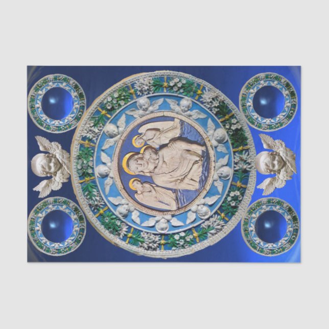 PAPIER MOUSSELINE MADONNA, ENFANT, ANGELS NATIVITÉ FLORALE COURONNE  (Recto)